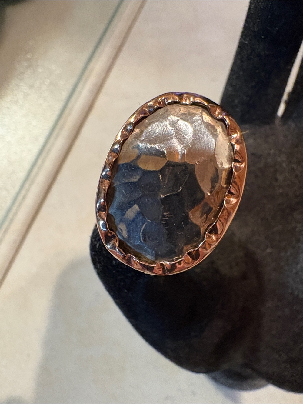 Hammered Two-Tone Statement Ring - Silver & Rose Gold